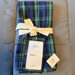 NWT J Crew navy green black watch plaid napkin set of 4